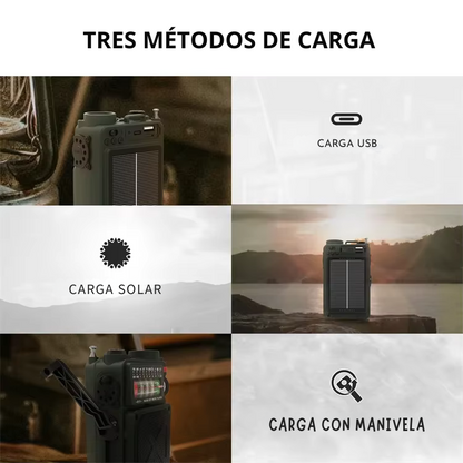 StormGuard X – Radio de Supervivencia Táctica con Bluetooth, Linterna y Energía Solar