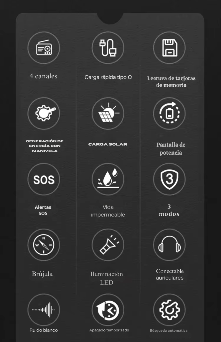 StormGuard X – Radio de Supervivencia Táctica con Bluetooth, Linterna y Energía Solar