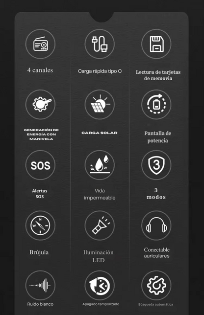 StormGuard X – Radio de Supervivencia Táctica con Bluetooth, Linterna y Energía Solar
